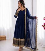 Blue georgette embroidered with sequin anarkali suit
