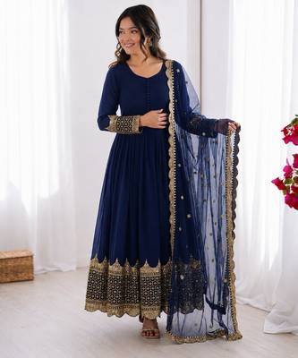 Blue georgette embroidered with sequin anarkali suit 2