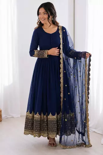 Blue georgette embroidered with sequin anarkali suit