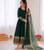 Dark green georgette embroidered with sequin anarkali suit