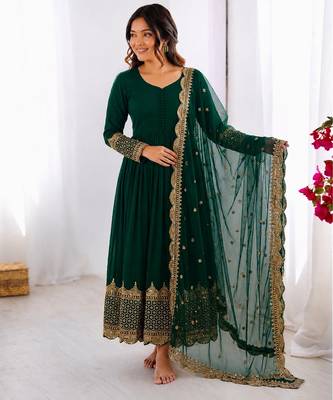 Dark green georgette embroidered with sequin anarkali suit 2