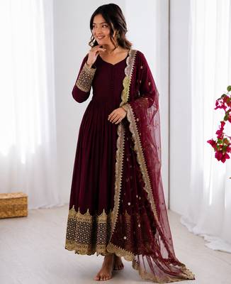 Deep maroon georgette embroidered with sequin anarkali suit 1