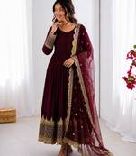 Deep maroon georgette embroidered with sequin anarkali suit