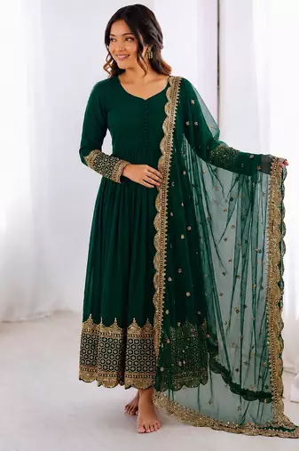 Deep maroon georgette embroidered with sequin anarkali suit