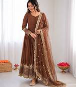 Light brown georgette embroidered with sequin anarkali suit