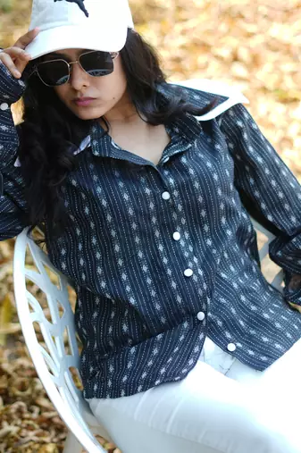 Black kantha cotton shirt