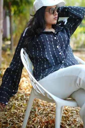 Black kantha cotton shirt