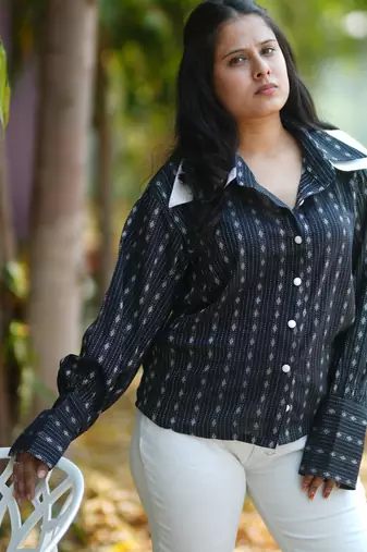 Black kantha cotton shirt