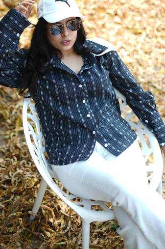 Black kantha cotton shirt
