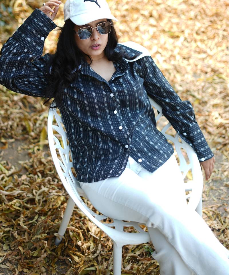 Black kantha cotton shirt