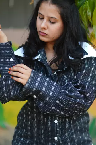 Black kantha cotton shirt