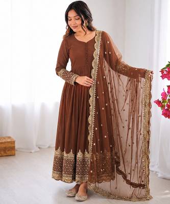Light brown georgette embroidered with sequin anarkali suit 2