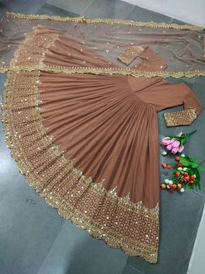 Light brown georgette embroidered with sequin anarkali suit 3