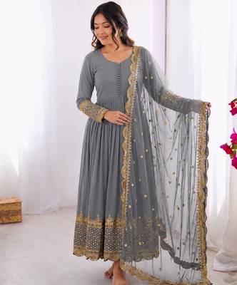 Light grey georgette embroidered with sequin anarkali suit 2