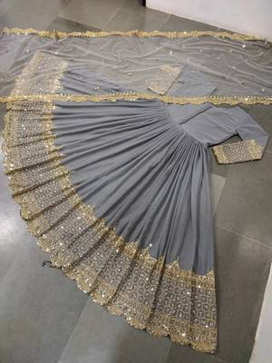 Light grey georgette embroidered with sequin anarkali suit 3