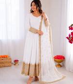 Off white georgette embroidered with sequin anarkali suit