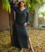 Black kantha cotton long sheath dress