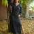 Black kantha cotton long sheath dress