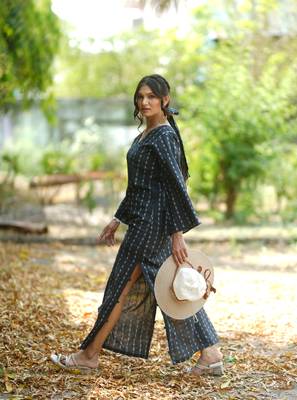 Black kantha cotton long sheath dress 5