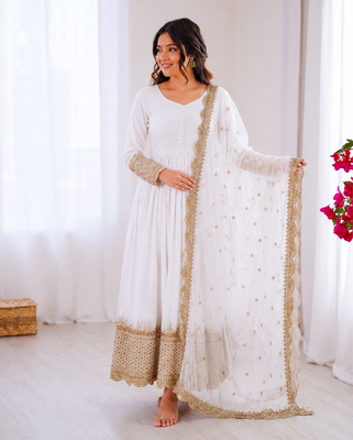 Off white georgette embroidered with sequin anarkali suit 2