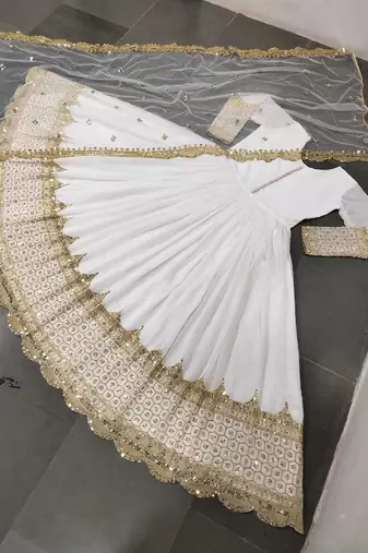 Off white georgette embroidered with sequin anarkali suit