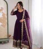 Purple georgette embroidered with sequin anarkali suit