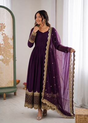 Purple georgette embroidered with sequin anarkali suit 2