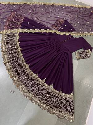 Purple georgette embroidered with sequin anarkali suit 3