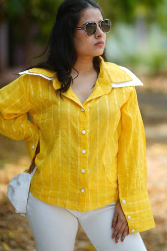 Yellow kantha cotton shirt
