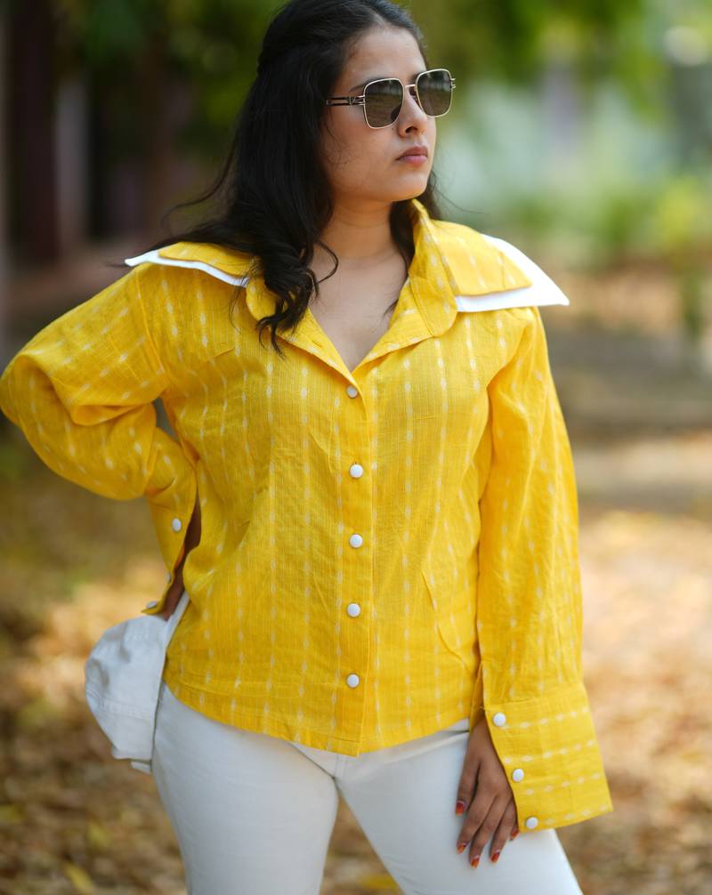 Yellow kantha cotton shirt