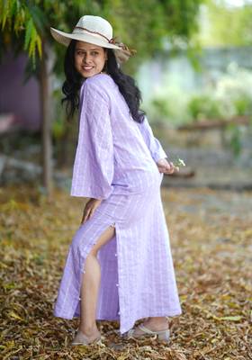 Lavender kantha cotton long sheath dress 1