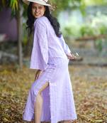 Lavender kantha cotton long sheath dress