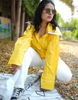 Yellow kantha cotton shirt 2