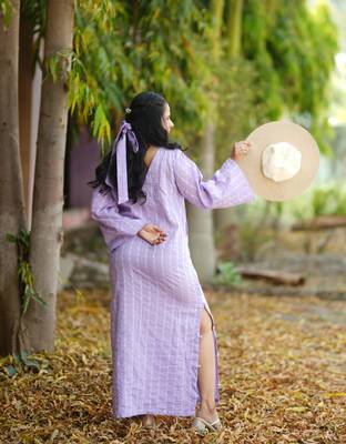 Lavender kantha cotton long sheath dress 2