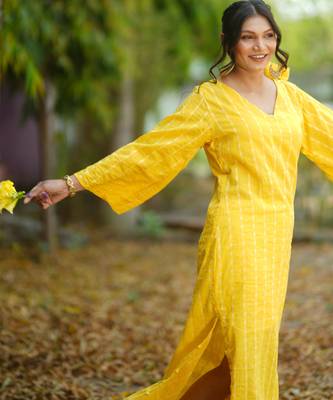 Yellow kantha cotton long sheath dress 3