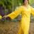 Yellow kantha cotton long sheath dress