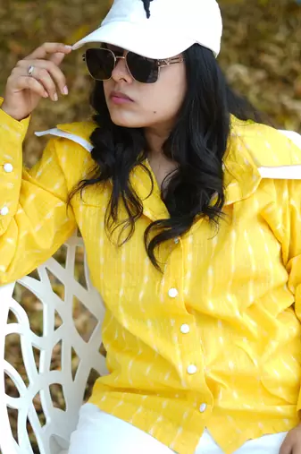 Yellow kantha cotton shirt