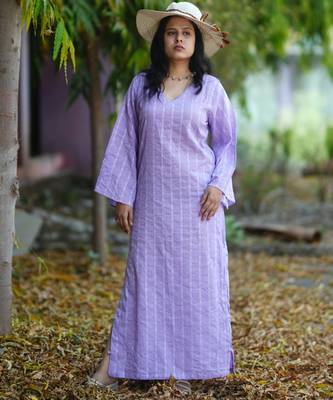 Lavender kantha cotton long sheath dress 3