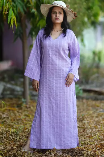 Lavender kantha cotton long sheath dress