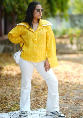Yellow kantha cotton shirt 5