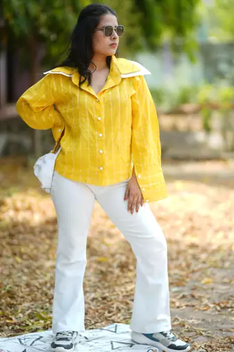 Yellow kantha cotton shirt