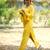 Yellow kantha cotton long sheath dress