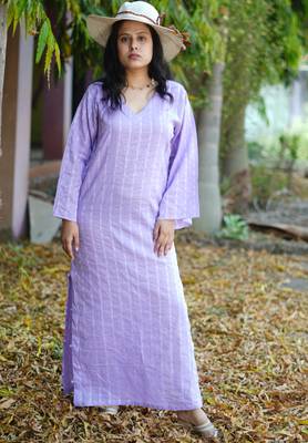 Lavender kantha cotton long sheath dress 5