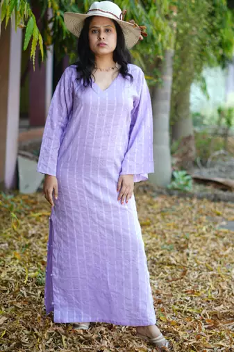 Lavender kantha cotton long sheath dress