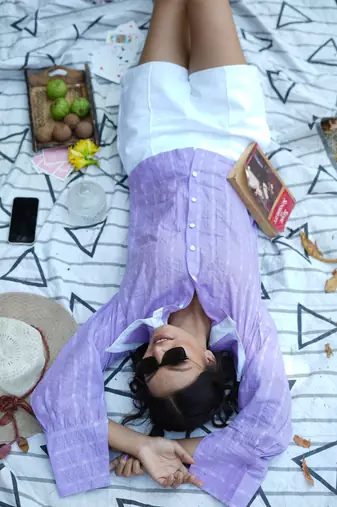 Lavender kantha cotton shirt