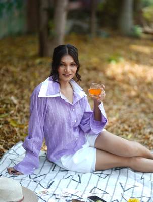 Lavender kantha cotton shirt 3