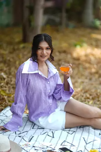 Lavender kantha cotton shirt