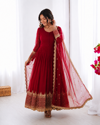 Rani pink georgette embroidered with sequin anarkali suit 1