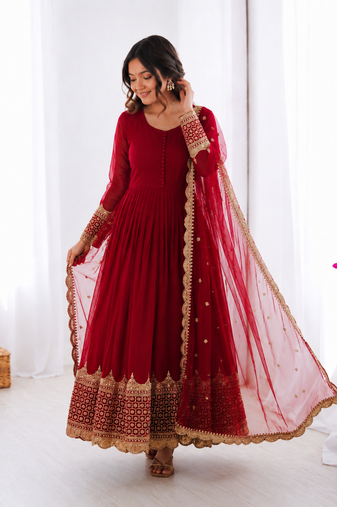 Rani pink georgette embroidered with sequin anarkali suit
