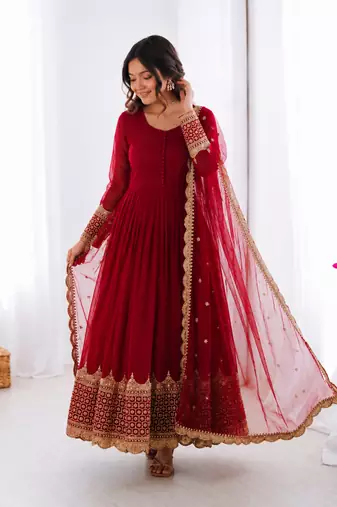 Rani pink georgette embroidered with sequin anarkali suit